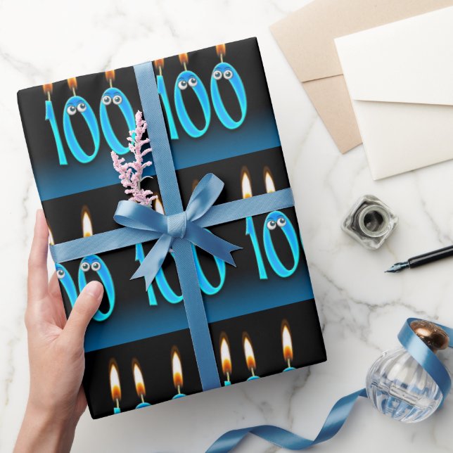 humourous 100th birthday candles with eyeballs wrapping paper (Gifting)