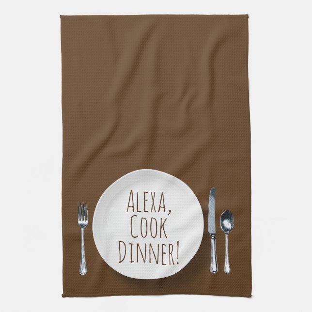 humourous Alexa Command for cooking dinner Kitchen Towel (Vertical)