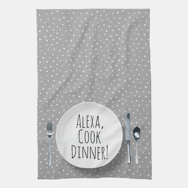 humourous Alexa Command for cooking dinner Kitchen Towel (Vertical)