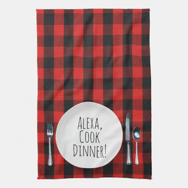 humourous Alexa Command for cooking dinner Kitchen Towel (Vertical)