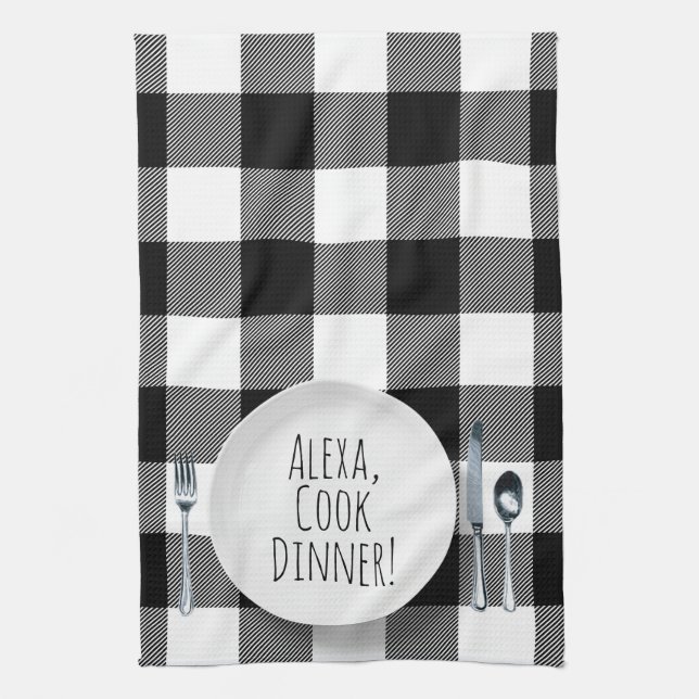 humourous Alexa Command for cooking dinner Kitchen Towel (Vertical)
