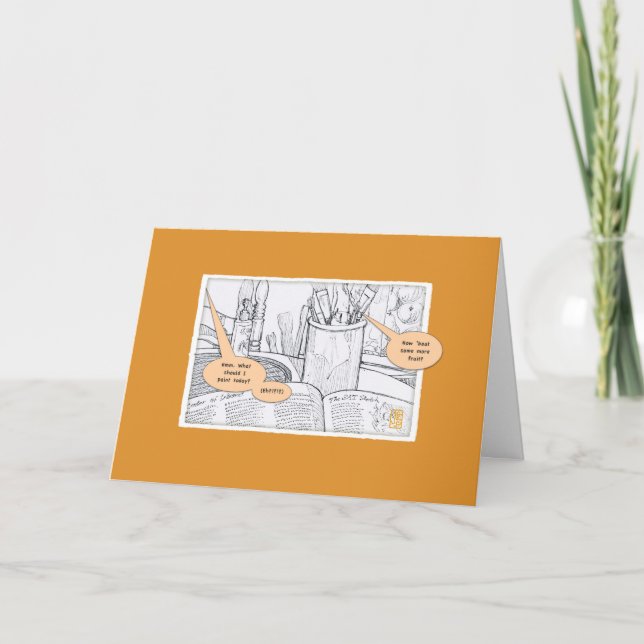 Humourous Artist & Paint Brush Blank Greeting Card (Front)