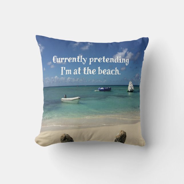 Humourous Beach Scene Quote Throw Pillow (Front)
