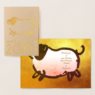 Humourous Big Pig Year 2019 Luxury 3 Gold Card