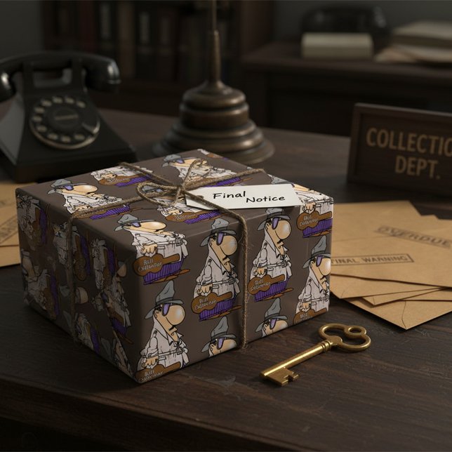 Humourous Bill Collector Character Wrapping Paper (Creator Uploaded)