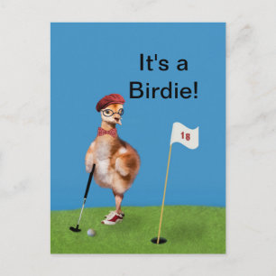 Humourous Bird Playing Golf, Customizable Text Postcard
