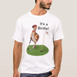 Humourous Bird Playing Golf, Customizable Text T-Shirt