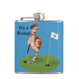 Humourous Bird Playing Golf Hip Flask
