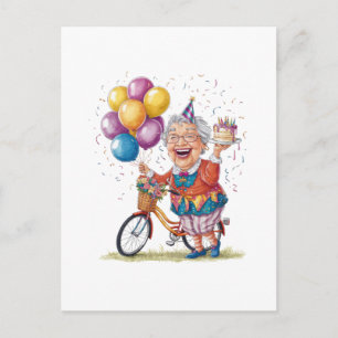 Humourous Birthday Gift for Grandma Riding Bike Invitation Postcard