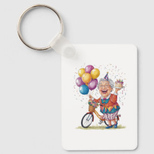 Humourous Birthday Gift for Grandma Riding Bike Keychain