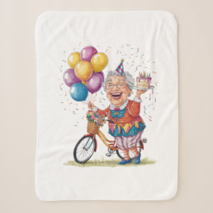 Humourous Birthday Gift for Grandma Riding Bike Sherpa Blanket