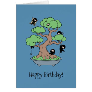 Humourous Birthday Ninjas in Bonsai Blue Card