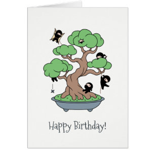 Humourous Birthday Ninjas in Bonsai Tree Card