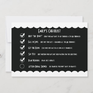 Humourous Bridal Shower Invitation, Funny Checklis Invitation