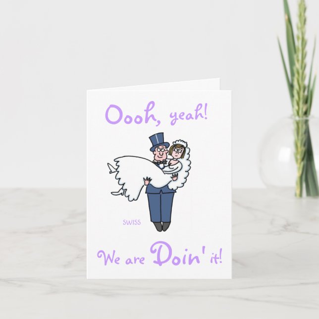 Humourous Bride and Groom Cartoon Wedding Invitation (Front)