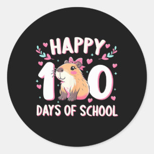 Humourous Capybara Happy 100th Day Of School Anima Classic Round Sticker