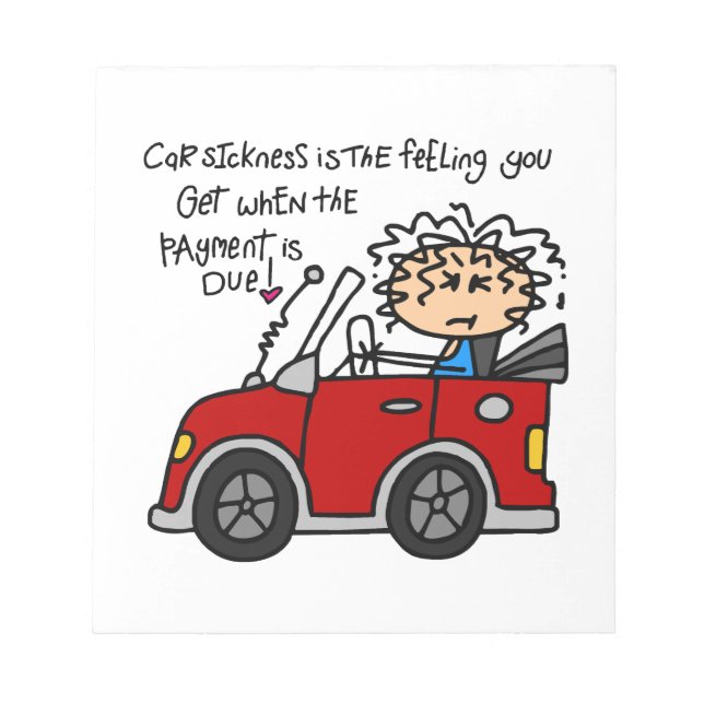 Humourous Car Sickness Notepad (Front)