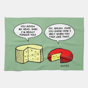 Humourous Cheese Tasting Party Cartoon Kitchen Kitchen Towel