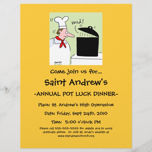 Humourous Chef Cartoon Restaurant Charity Banquet Flyer (Front)