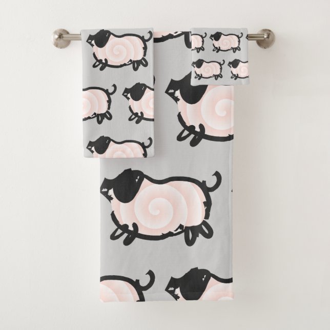 Humourous Chinese Pig Year Choose Colour 5 Bath T Bath Towel Set (Insitu)