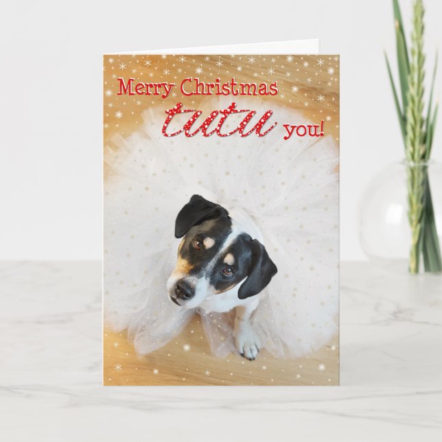 Humourous Christmas Card - Dog Wearing a Tutu (Front)