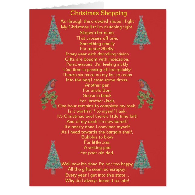 Humourous christmas poem robin and xmas tree (Front)