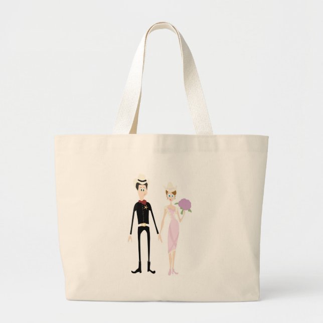 Humourous Country Wedding Couple Large Tote Bag (Front)