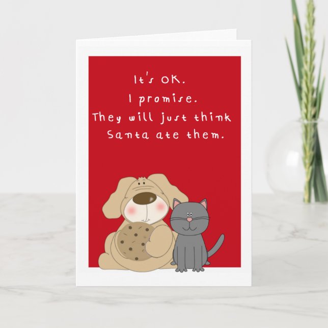 Humourous cute dog and cat Christmas card (Front)