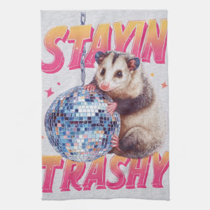 Humourous Disco Opossum Typography Graphic Kitchen Towel