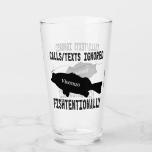 Humourous Fishing Fish Silhouette Text Design Glass
