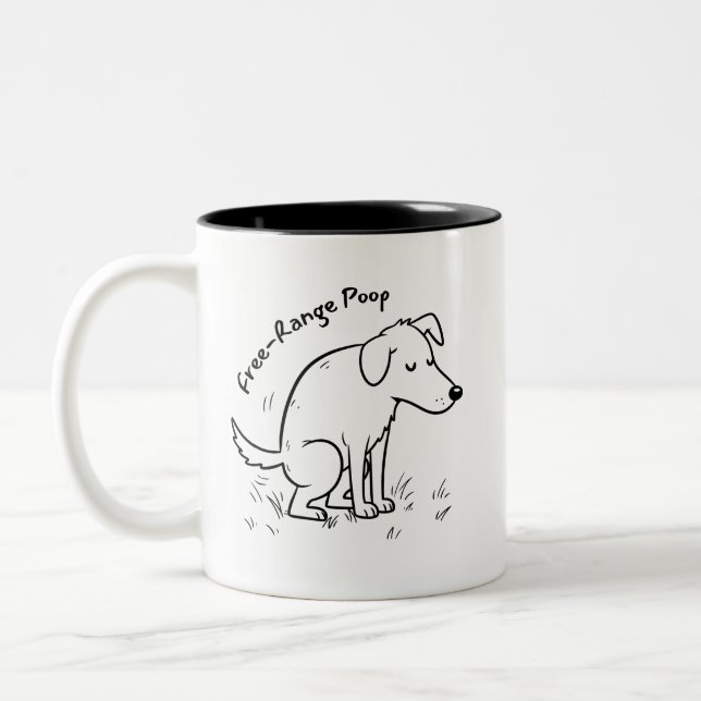 Humourous Free-Range Poop Dog Waste  Two-Tone Coffee Mug (Left)