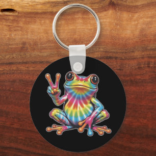 Humourous Frog Lover Tie-Dye Frog Peace Sign Hippi Keychain