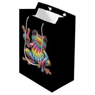Humourous Frog Lover Tie-Dye Frog Peace Sign Hippi Medium Gift Bag