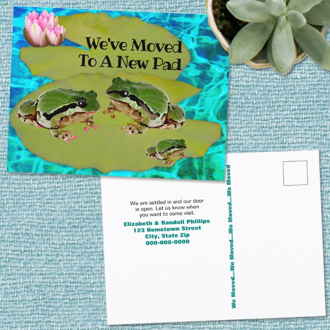 Humourous Frogs Lilies Pad We Moved Announcement Postcard (Creator Uploaded)
