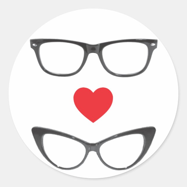 Humourous Geek Love - Heart & Eyeglasses Classic Round Sticker (Front)