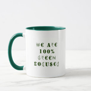 Humourous Global Country Currencies Money in Green Mug