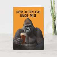 Humourous Gorilla Drinking Beer 40th Birthday Card