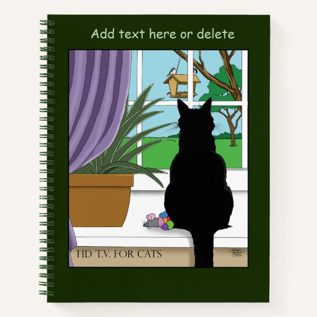 Humourous Green Curious Black Cat Window  Notebook (Front)