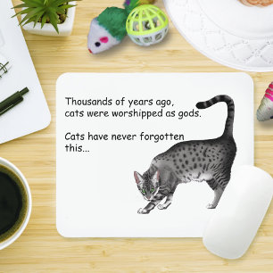 Humourous Grey Whimsical Cat Egyptian Mau Mouse Pad