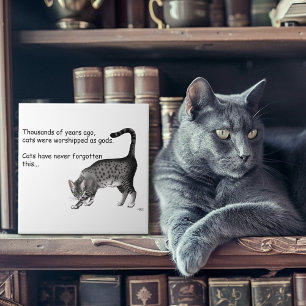 Humourous Grey Whimsical Cat Egyptian Mau Tile