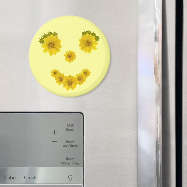 Humourous Happy Bright Yellow Flower Smile Magnet (In Situ (Fridge))