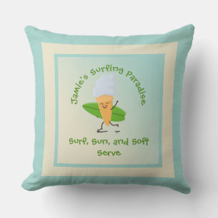 Humourous Ice Cream Surfer with Surfboard Name Tex Outdoor Pillow