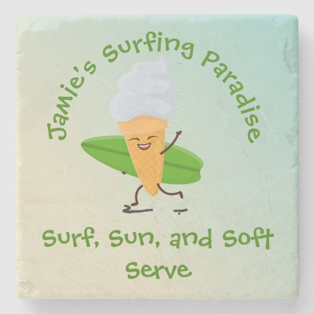 Humourous Ice Cream Surfer with Surfboard Name Tex Stone Coaster (Front)