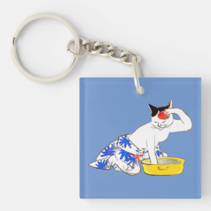 Humourous Japanese Cat Bathing I Keychain