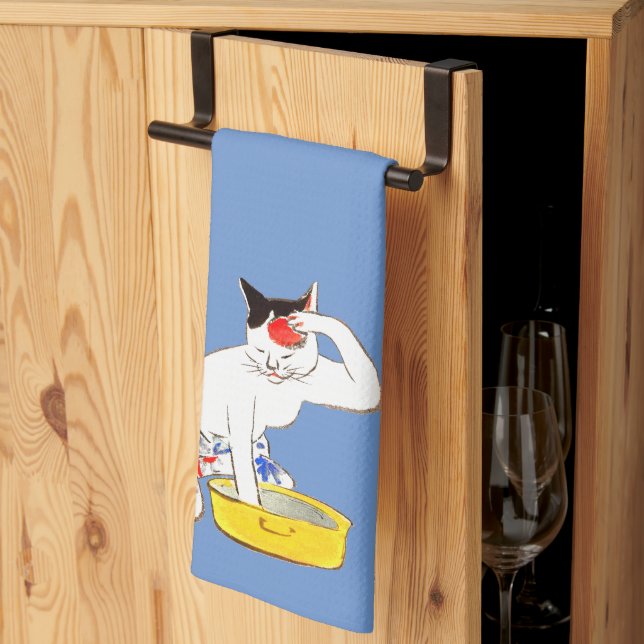 Humourous Japanese Cat Bathing I Kitchen Towel (Thirds Fold)