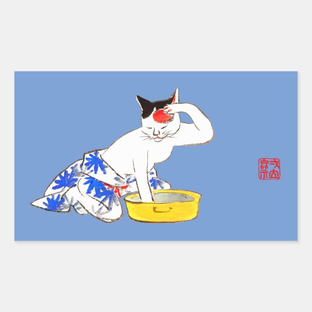 Humourous Japanese Cat Bathing I Sticker (Front)