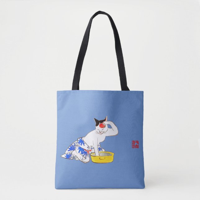 Humourous Japanese Cat Bathing I Tote Bag (Front)