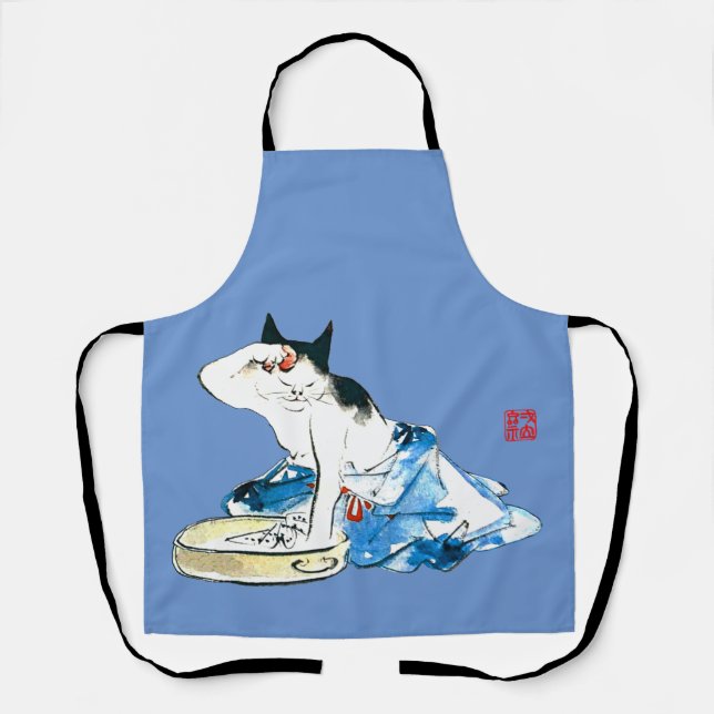Humourous Japanese Cat Bathing II Apron (Front)