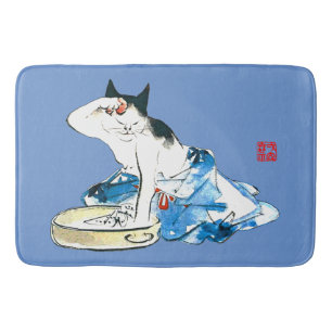 Humourous Japanese Cat Bathing II Bath Mat