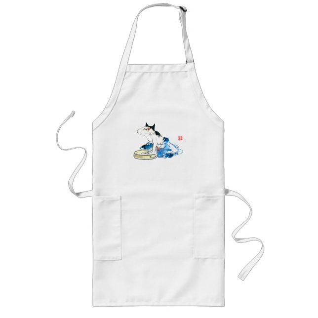 Humourous Japanese Cat Bathing II Long Apron (Front)